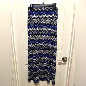 Long black, blue, white skirt
